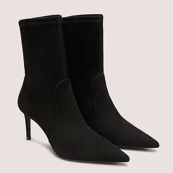 Stuart Weitzman Power Booties 75 in Black Suede Size 10.5 - Picture 1 of 10